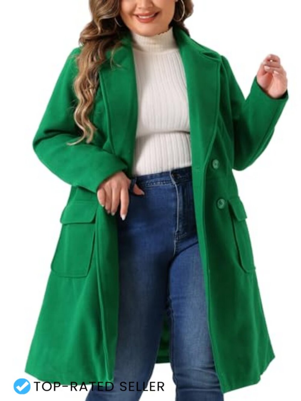 Plus Size Double Breasted Notched Lapel Trench Coat Long Sleeve Office